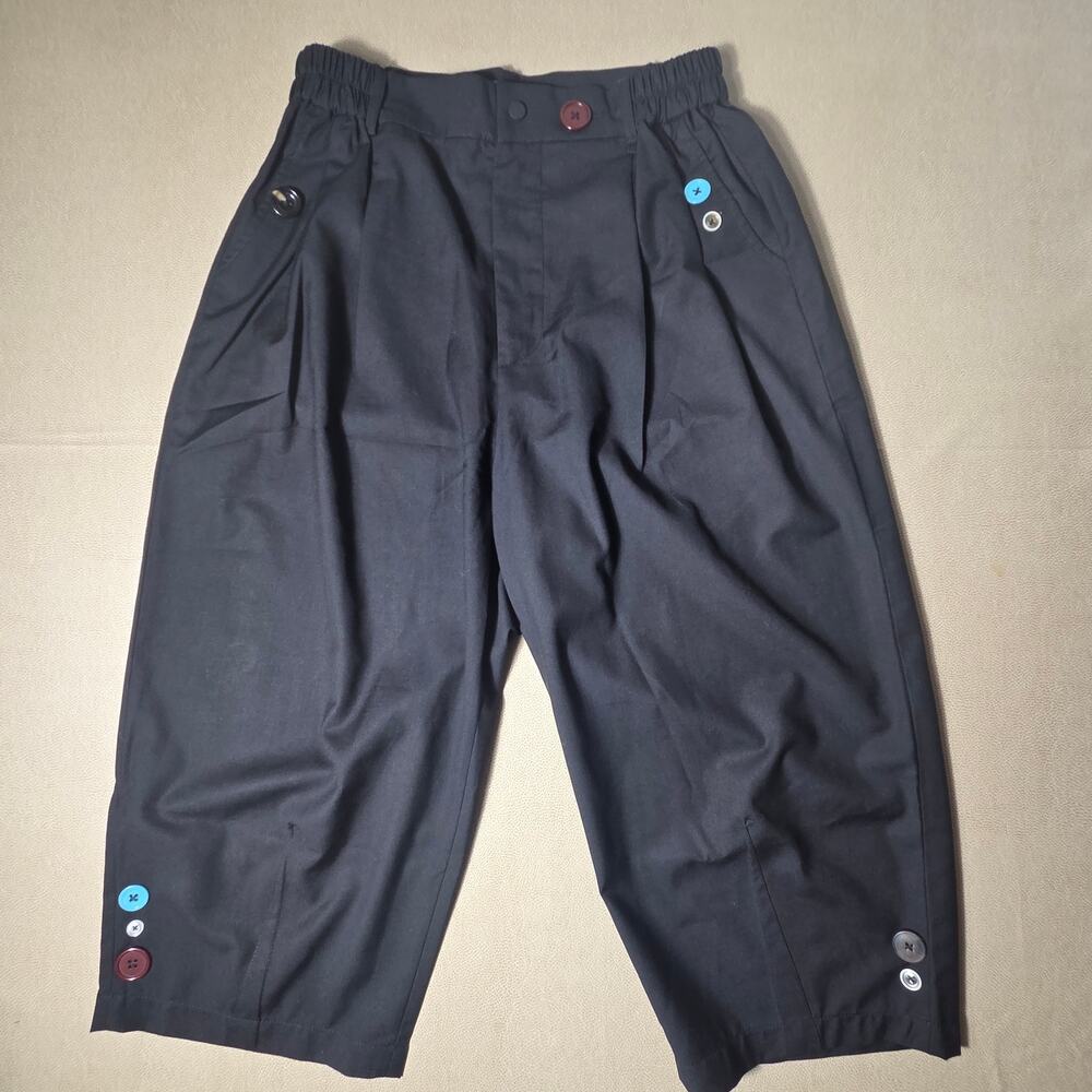 Moditec Mens Size 3 Mismatched Button Wide Leg Cropped Pants Black Streetwear